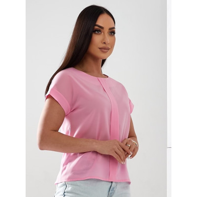 Красива літня блуза з вертикальною складкою рожева