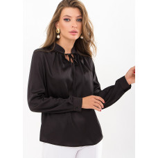 Черная шелковая блузка нарядная с длинным рукавом