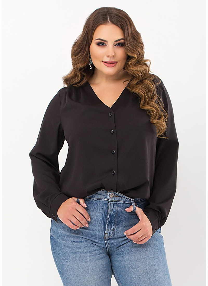 Блузка жіноча великого розміру на ґудзичках чорна