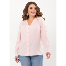 Блуза сорочка великого розміру з трикутним вирізом персикова