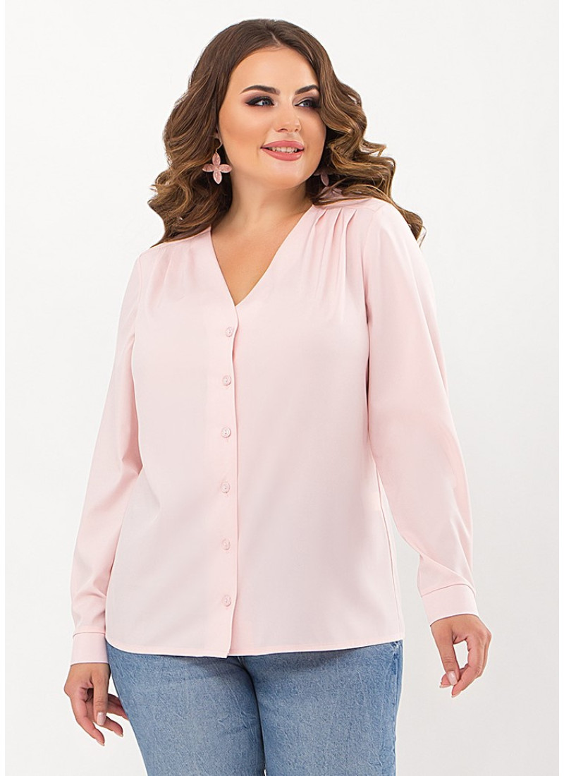Блуза сорочка великого розміру з трикутним вирізом персикова