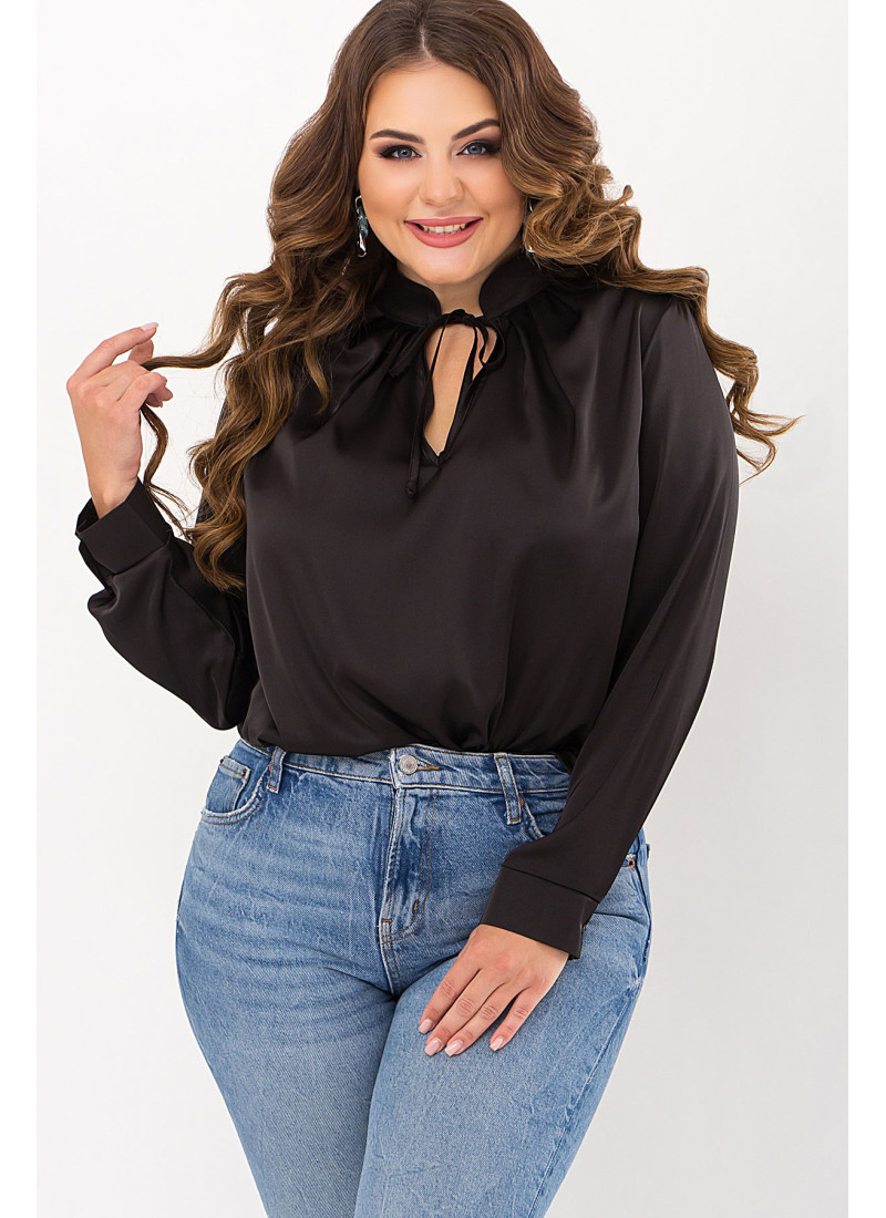 Розкішна жіноча блуза великого розміру із шовку чорна